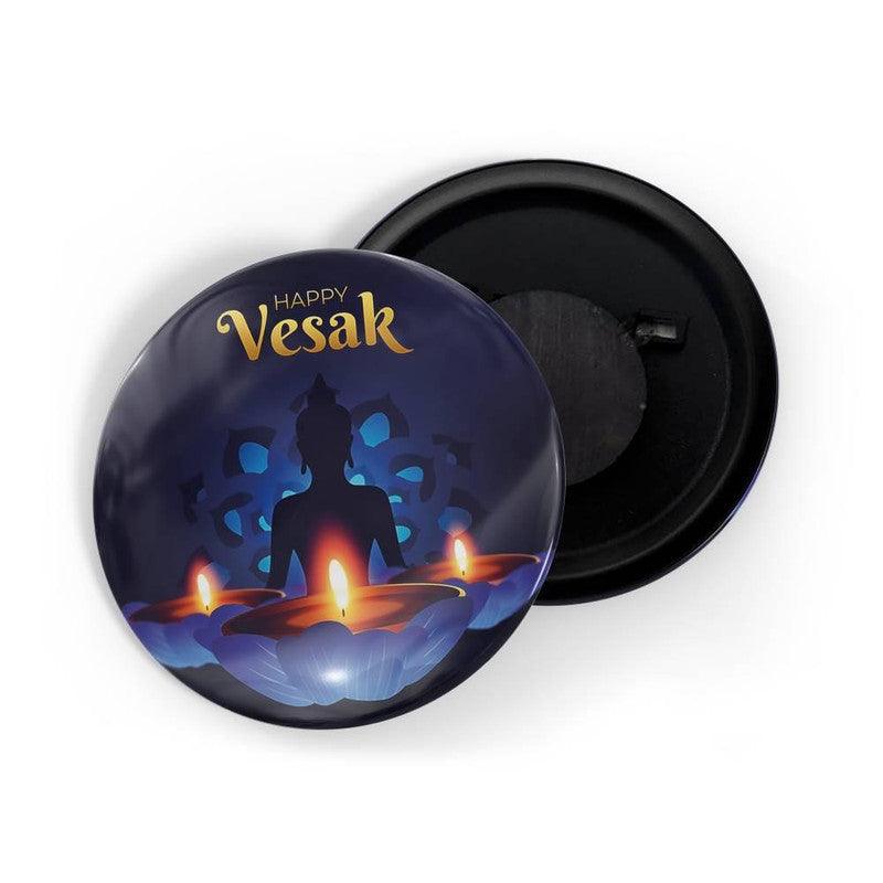 dhcrafts Blue color Round Fridge Magnet Happy Vesak Glossy Finish Design Pack of 1 (58 mm)